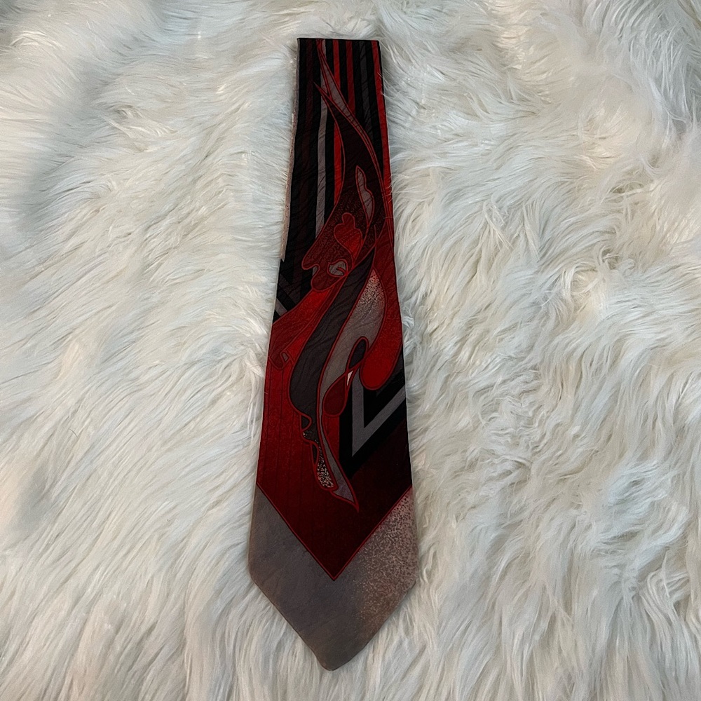 Enrico Guccini red black gray abstract 100% silk men’s tie